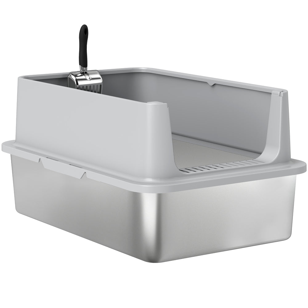 XL Stainless Steel Cat Litter Box for Big and Multiple Cats with High Wall