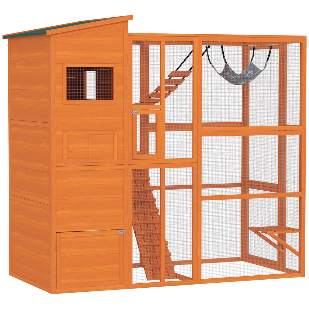 76" Catio Outdoor Cat Enclosure with Cat Condo, Jumping Platforms, Ladder