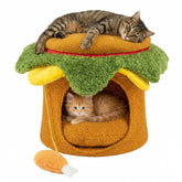 Hamburger Cat Nest with Chicken Drumstick Toy and Removable Cushion for Indoor