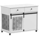 39" Dog Crate Furniture, Dog Kennel Indoor with 2 Drawers, Wheels, Sliding
