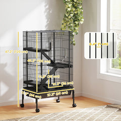 47"H Ferret Cage, Large 4-Tier Guinea Pig Cage with Wheels, Ramps, Bowl, Water - view 2