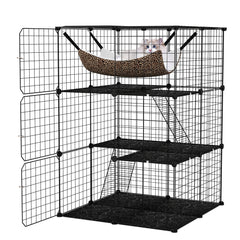 Indoor Cat Cage 3-Tier Cat Enclosure Detachable Metal Wire Kennel Cat Tree