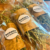Banana Burrito timothy hay tunnel hideout chew toy for rabbits and guinea pigs, handcrafted Canadian small pet enrichment