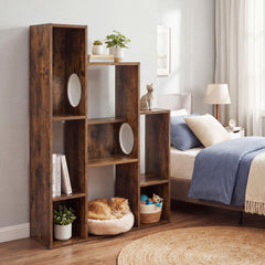 Modern Cat Bookshelf Cat Tree 8-Section Storage Cabinet with 2 Round Holes - view 3
