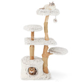 Modern Cat Tree 53 Inch Tall Natural Branch Wooden Cat Tower with Jute