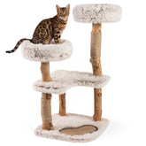 Modern Cat Tree Tower 40" with Luxury Real Wood Natural Branch