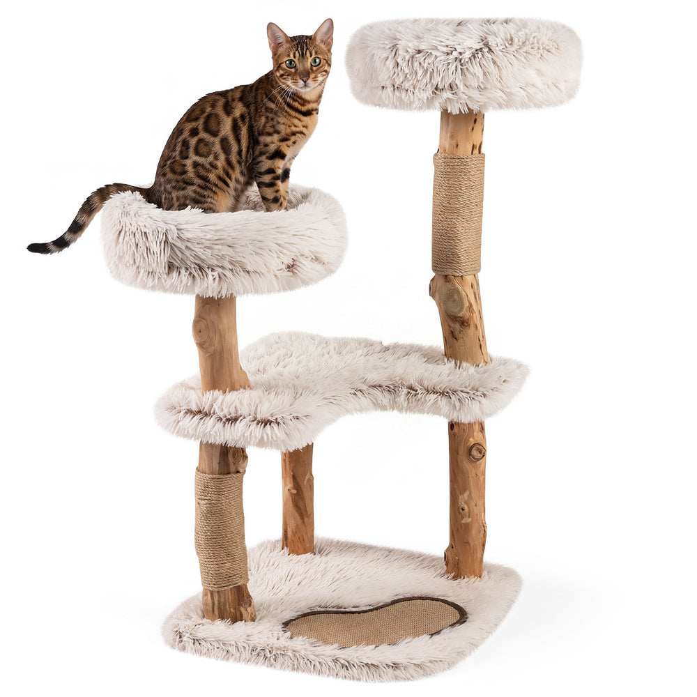Modern Cat Tree Tower 40" with Luxury Real Wood Natural Branch