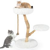 Modern Wooden Cat Tree Tower with Perch and Natural Jute Scratching Posts