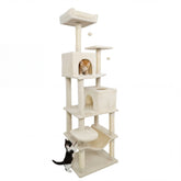 Multi-level Cat Tree Modern Cat Tower with Upholstered Perch and 2 Cat Condo
