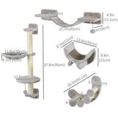 4Pcs Cat Wall Shelf with Scratching Post, Cat Wall Shelves for Relaxing - view 2