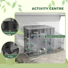 Large Outdoor Catio with Weatherproof Roof, Bridge, Resting Box, Platforms - view 4