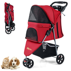 One-Click Folding Pet Stroller Lightweight Cat Strolling Cart with Adjustable