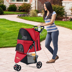 One-Click Folding Pet Stroller Lightweight Cat Strolling Cart with Adjustable - view 2