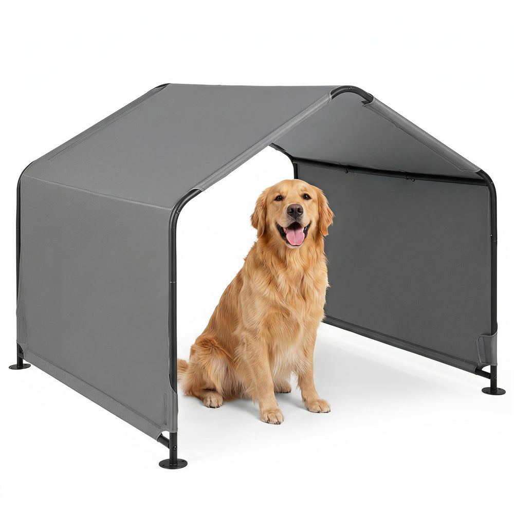 Outdoor Dog Shade Shelter with Waterproof Roof and Ground Stakes for Deck Dog
