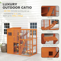 76" Catio Outdoor Cat Enclosure with Cat Condo, Jumping Platforms, Ladder - view 3