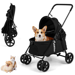 Pet Stroller for Small Medium Dogs Foldable with One-Step Rear Brake and Canopy - view 4
