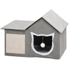 Large Cat Bed for Indoor, Cat House Hideaway with Soft Cushion, Scratching Pad