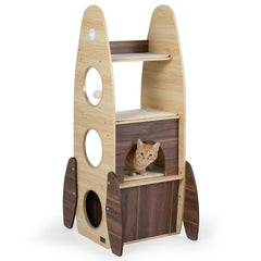 Rocket Cat Tree 47 Inch Large Wooden Cat Tower for Indoor Cats