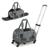 Rolling Pet Carrier with Wheels & Telescopic Handle and Mesh Windows for Pets
