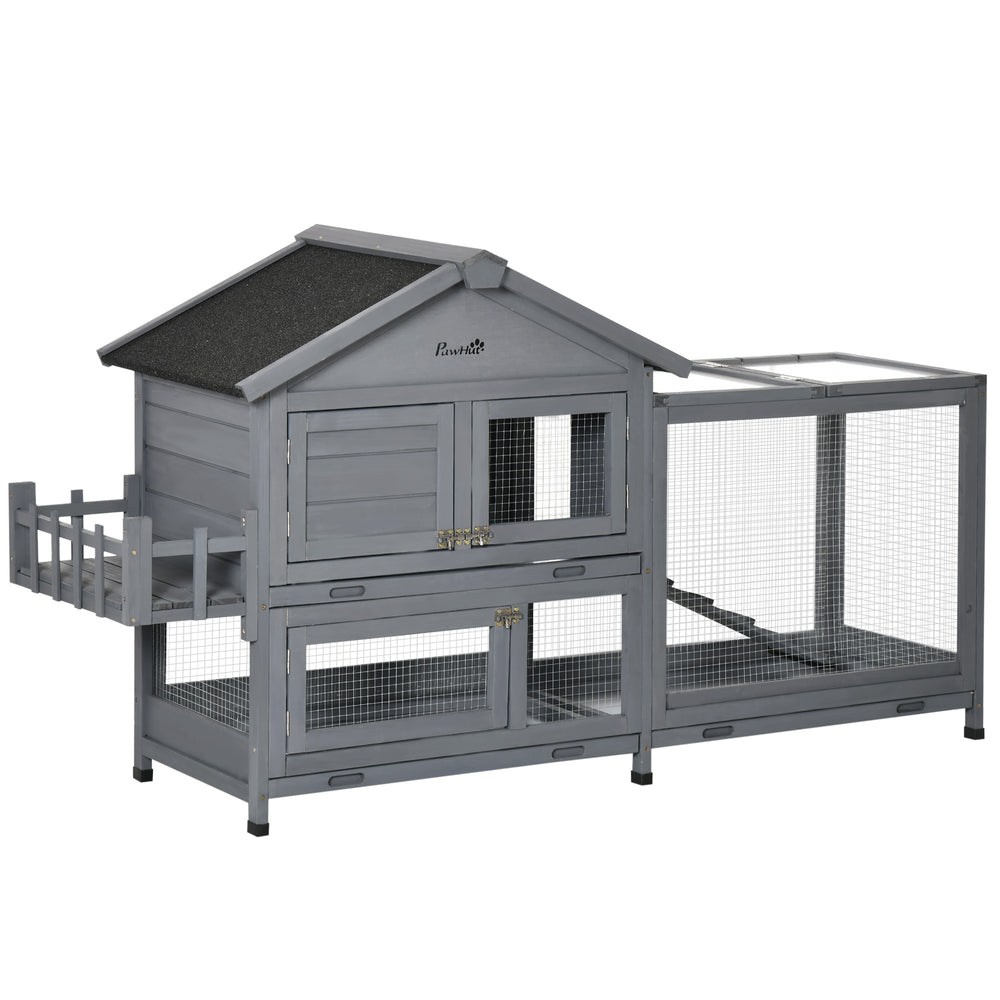 65" Wooden Rabbit Hutch, Pet Playpen with Openable Roof, Storage Box