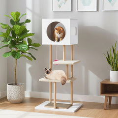 Tall Wood Cat Tower with 2 Corrugated Cardboard Cat Tree - view 2