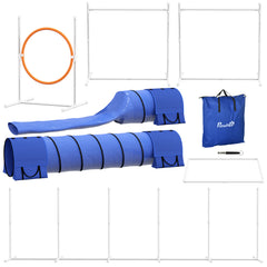 7 Pcs Dog Agility Kit w/ Tunnels, Weave Poles, Adjustable Hurdles, Jump Ring