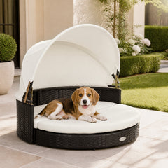 Wicker Dog House with Retractable Canopy & Removable Cushion for Small Medium - view 2