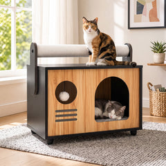 Wooden Cat House with Scratching Post - view 3