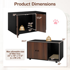 Wooden Cat Litter Box Enclosure Hidden Litter Box Furniture with Scratching - view 4