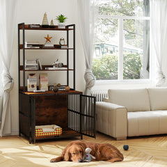 Wooden Dog Crate Furniture with Storage Shelves and Double Doors Dog Kennel - view 2