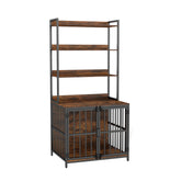 Wooden Dog Crate Furniture with Storage Shelves and Double Doors Dog Kennel