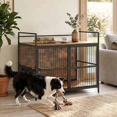 Wooden Dog Crate Furniture for Medium Dogs with Bowls and Rotatable Holder Dog - view 3