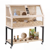 Wooden Hamster Cage 2-Tier Small Animal Habitat with Casters Dog Crate