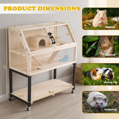 Wooden Hamster Cage 2-Tier Small Animal Habitat with Casters Dog Crate - view 4