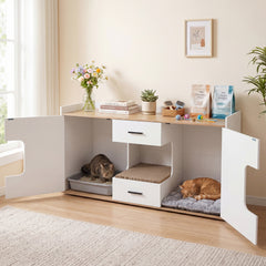 Wooden Hidden Cat House Cabinet with Wide Countertop 2 Drawers and 2 - view 2