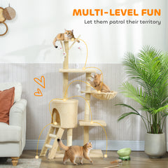 53" Cat Tree Tower, Kitten Activity Centre with Scratching Posts, Condo - view 3