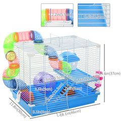 18"L Hamster Cage, Small Animal House, 2-Level Rat Gerbil Haven with Tunnel - view 2