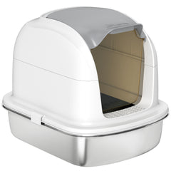 Large Stainless Steel Cat Litter Box with Lid, Enclosed Cat Litter Box