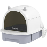 Cat Litter Box with Lid, Front Door Flap, Scoop, Handle, Easy Clean, for Small