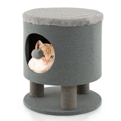 3-in-1 Cat Condo Stool Kitty Bed with Scratching Posts and Plush Ball Toy Cat - view 4
