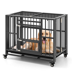 Foldable Heavy-Duty Metal Dog Cage Chew-proof Dog Crate with Lockable Universal