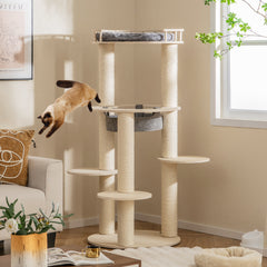 5-level Wooden Cat Tree with Padded Perch Non-woven Hammock - view 2