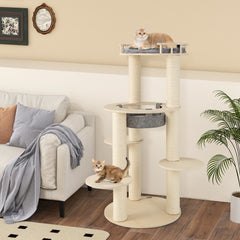 5-level Wooden Cat Tree with Padded Perch Non-woven Hammock - view 3