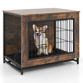 Dog Crate Furniture with Double Lockable Doors and Removable Pull-out Tray Dog