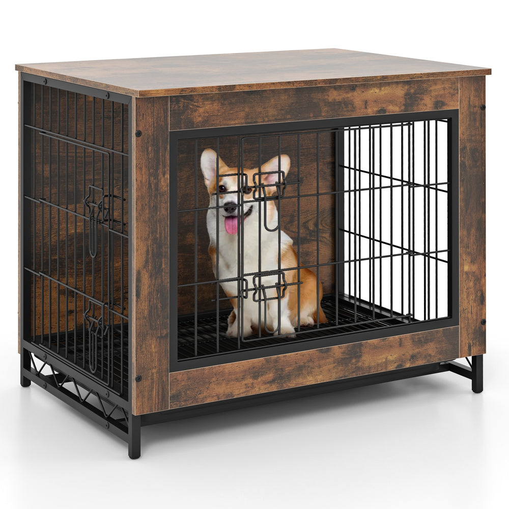 Dog Crate Furniture with Double Lockable Doors and Removable Pull-out Tray Dog