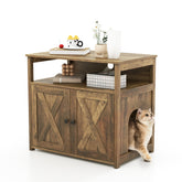 Cat Litter Box Enclosure with Double Barn Doors Divider Side Entry and Storage