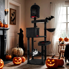 Gothic Cat Tree with 2 Cat Condos and Coffin Bed for Indoor Cats - view 2