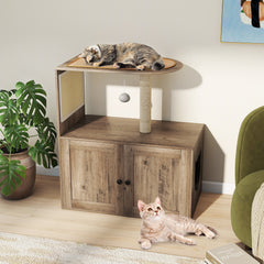 34.5 Inch Cat Tree with Litter Box Enclosure with Sisal Scratching Post and Mat - view 3