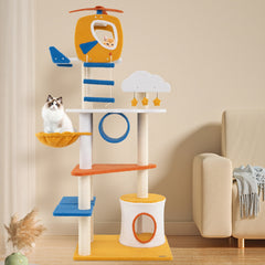 70 Inch Tall Aviation-themed Cat Tree with Helicopter Top Perch and Platforms - view 2
