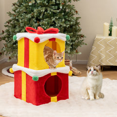 2 Gift Box Shaped Cute Christmas Cat House with Bow - view 2